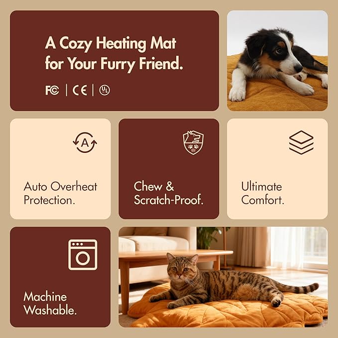 Extra Large Dog Heating Pad Waterproof Electric Heated Cat Beds for Indoor Outdoor, Adjustable Temperature, Washable Yellow Leaf Shaped Cat Heating Pad Non Slip Bottom(47"X36")