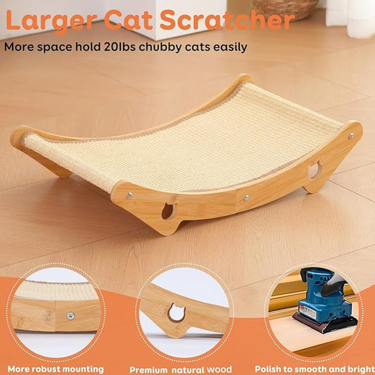 Sisal Cat Scratcher Bed for Natural Wood for Indoor Cats, Natural Sisal Mat Hammock for Kittens and Adult Cats,Extra-Larger Cat Scratching Post/Board/pad