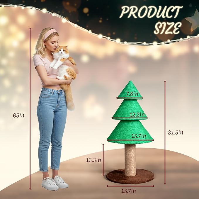 Outvita 31.5in Christmas Tree Cat Scratcher, Cat Scratching Post for Indoor Cats, Large Sisal Cat Scratching Tree Cat Scratch Tower, Green