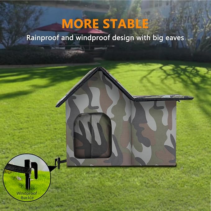Outdoor Cat House Weatherproof, Large Feral Cat House for Winter, Collapsible Outdoor Cats Shelter with Door and Soft Mat, Easy to Assemble