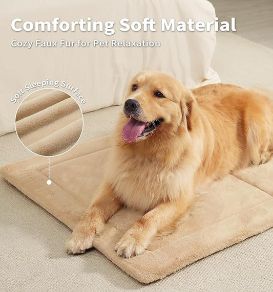 MADE 4 PETS Dog Crate Pad Bed for Large Dogs, Washable & Reversible, Anti-Slip Kennel Mat for Cozy Sleeping, Soft Fluffy Dog Bed for Indoor & Outdoor Use, 36"x27", Khaki