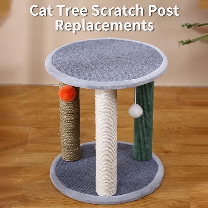 VCEPJH 4-Piece Cat Scratching Post Replacement - 15.7in Refill Pole Parts with Jute Rope - Cat Furniture Protector with M8 Screws for Cat Tree Tower (Yellow)