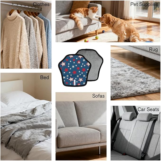 Star Print Electrostatic Pet Hair Removal Glove for Cats & Dogs - Reusable Grooming Mitt for Couch, Carpet, Car Seat & Laundry - Large 9x9 Inch