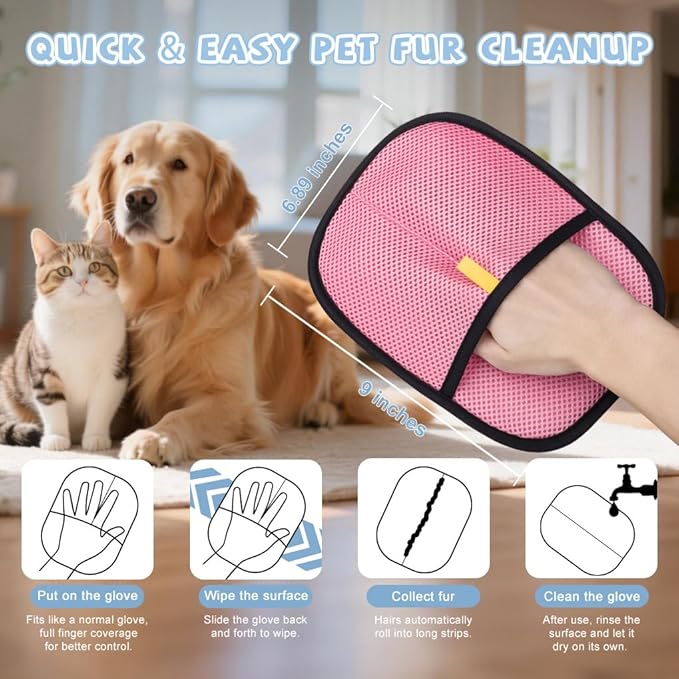 Pet Hair Remover Glove for Furniture & Car Detailing - 2026 Upgraded XL Electrostatic Lint Remover Mitt - Reusable & Washable Dog Cat Fur Catcher for Couch, Carpet, Clothing & Auto Upholstery