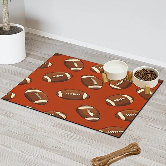Football Rugby Dog Food Mat for Floors Absorbent, Quick Dry Water Dispenser Mat for Food, Water, Pet Supplies 12" x 20", Sport