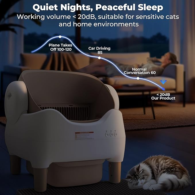 Self Cleaning Litter Box, Automatic Cat Litter Box-APP Control, Open-Design Electric Litter Box, Safety Anti-Pinch, Odor-Free Waste Disposal Includes Trash Bags, Suitable for Multiple Cats, Grey