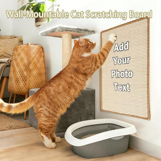 Custom Cat Scratcher Mat,Personalized Wall-Mountable Cat Scratch Pad,23.6 X 15.7In Natural Sisal Cat Scratching Board for Floor,Wall,Couch & Carpet,Indoor Cats Toy Furniture Protector