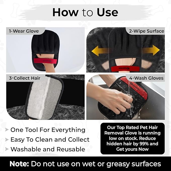 Pet Hair Removal Glove for Cats & Dogs, Upgraded Five-Finger Electrostatic Pet Hair Glove, Reusable Magic Brush Pet Hair Remover Tool for Laundry, Couch, Carpet