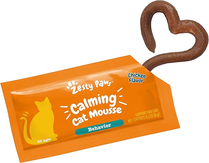 Zesty Paws Calming Mousse for Cats - Composure & Relaxation for Stress & Separation - Cat Supplement with Ashwagandha, L-Theanine, Valerian Root & Vitamin B1-3ct