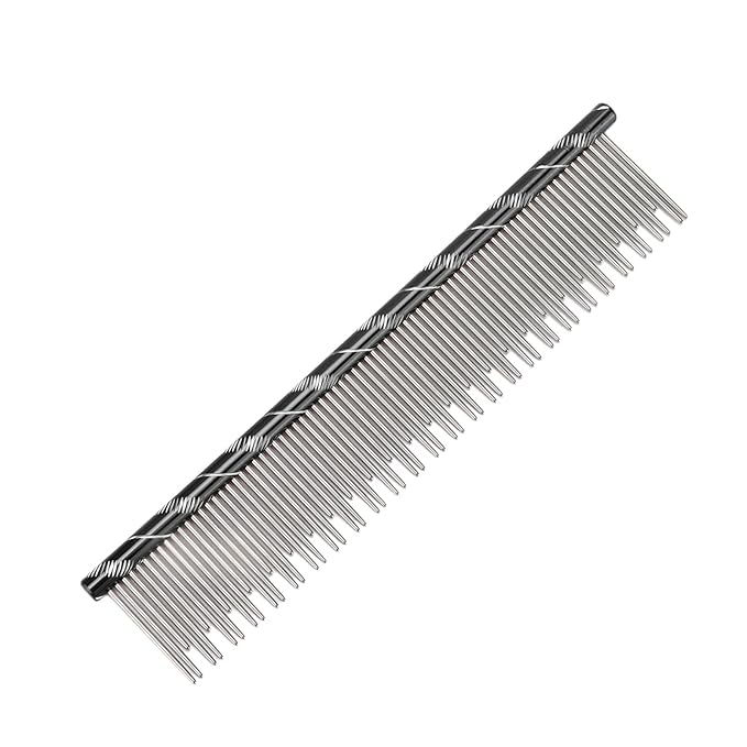 Pet Hair Removal Comb, Stainless Steel Cat Grooming Tool with Dual - Density Teeth, Open Knot Comb for Long and Short Haired Cats, Ergonomic Non - Slip Handle (Black)