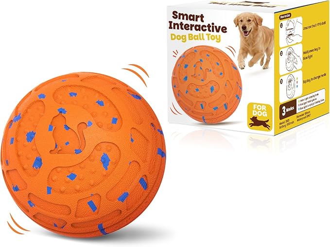 Smart Interactive Dog Toy Ball β Automatic Moving, Bouncing & Rolling, 3 Modes, Chew-Proof E-TPU Shell, Waterproof, Rechargeable,Dog Ball for Medium and Large Dogs, Orange