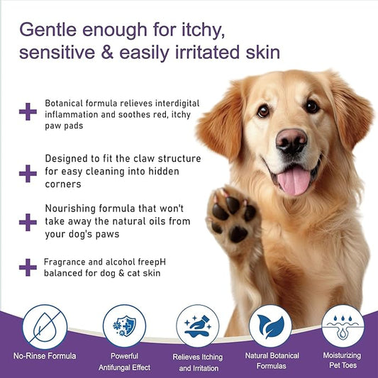 3.4oz Rinse-Free Dog Paw Cleaner - Gentle for Sensitive Paws,Dog Toe Cleaner to Reduce Occasional Licking, Deep Clean & Moisturize, Pet Grooming Supplies