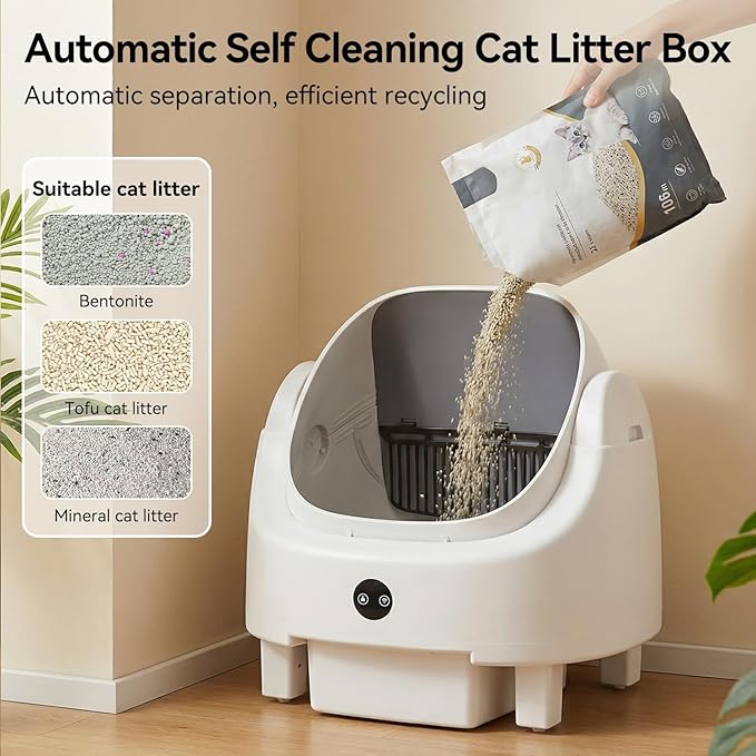 Automatic Litter Box App Control Self Cleaning Litter Box Odor Control&Safety Protection for Multiple Cats with Garbage Bag, Cat Litter Mat and Fragrance Box