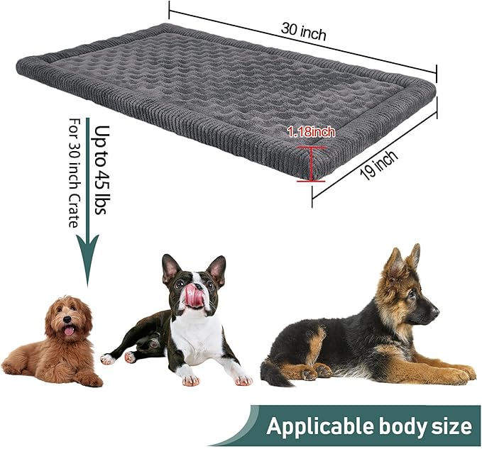 Dog Crate Pad 30x19 inch Gray Memory Foam Dog Bed Mat Small Medium Grey Washable Puppy Sleeping Bed Anti Slip