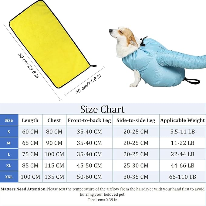 Dog Dryer and Cat Dryer Pet Drying Bag with 23.6 in Drying Towel Quick Drying Kit for Dog Afraid of Hairdryers (XL)