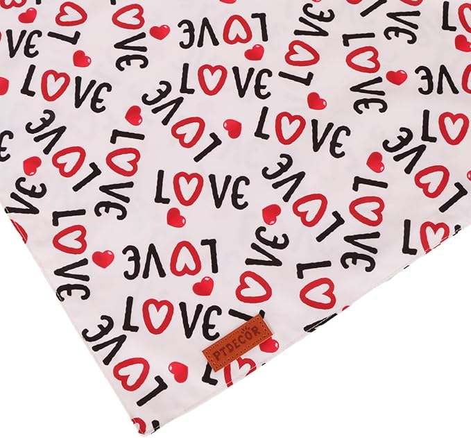 PTDECOR Dog Valentine Bandana, Reversible Love and Heart Print Valentine Pet Scarf, Premium Durable Fabric, White Bandanas for Medium Large Dogs (Large)