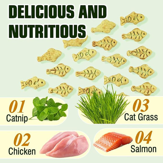 HavenJanny 13.4oz/380g Cat Grass Treats, Cat Dental Treats Hairball Control, Chicken Catnip Cats Grass Flavor, Cats Treat Snacks Biscuits for Teeth Cleaning Training