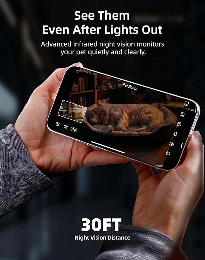 virtavo AI Pet Camera Indoor with Phone App for Dog, Cat & Puppy, 360° Dual-Lens with Auto Tracking & Pet Calling, No Subscription, Wi-Fi 6 (5GHz/2.4GHz), Alexa Compatible, Night Vision