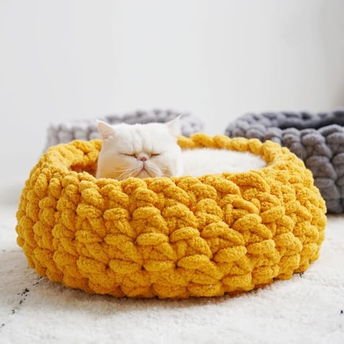 Cat Nest Bed - Premium Self Warming Handwoven Washable Extra Soft Round Cave House for Indoor Kitten & Kitty, Small & Large (MapleLeaf Red,Large)