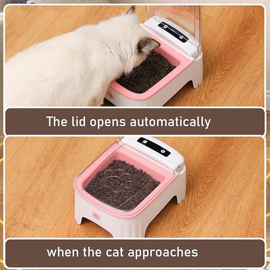 Timed Pet Feeder Machine - Auto Cat Feeding Bowl, Electric Food Dispenser Unit | Small Dog Programmable Dry Meal Device, Sensor-Based Feeder for Home Pet Routine and Easy Management