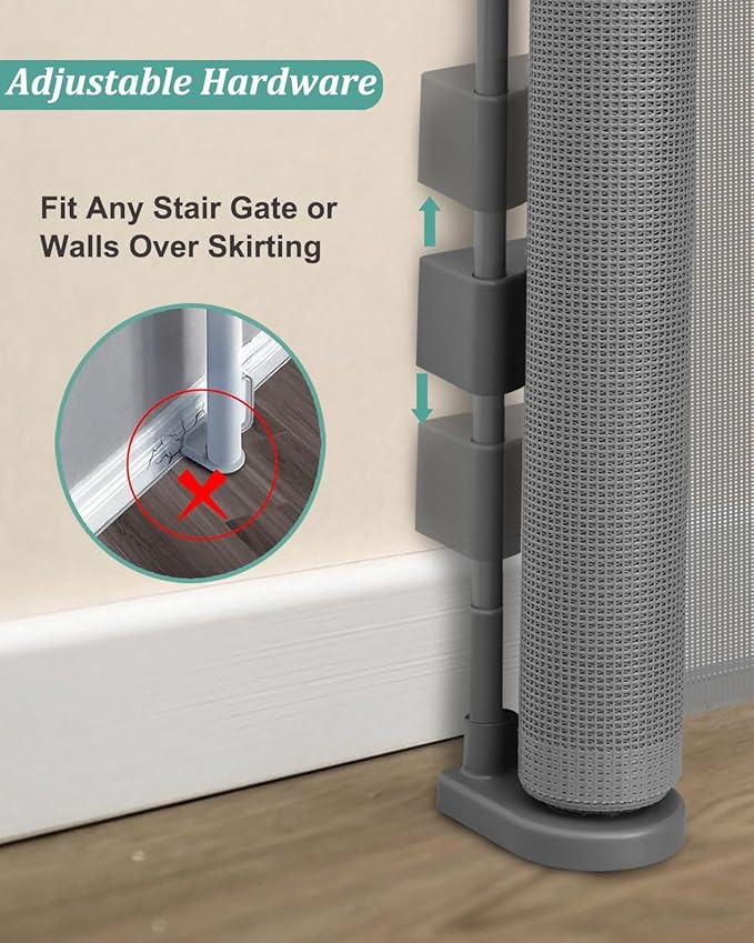 50 inch Retractable Baby Gates 34 inch Tall, Retractable Gate with Reinforced Strip Design to Prevent Crawling Through, Retractable Dog Gate for Stairs, Doorways, Hallways