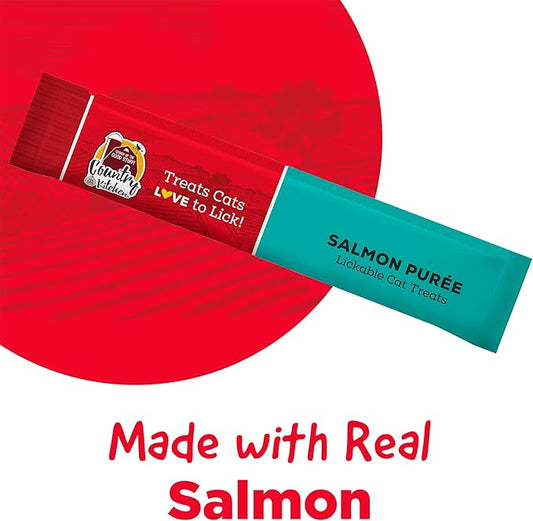 Country Kitchen Salmon Puree Lickable Cat Treats, Made with Real Salmon, 2 Oz, 4 Count
