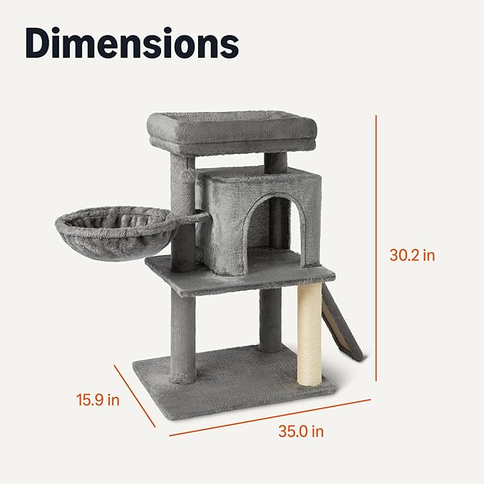 Amazon Basics Indoor Cat & Kittens Multi-Level Climbing Activity Tower with Scratching Posts, 2 Condos, FSC Certified, M - 31.1" (78.9cm) H, Grey