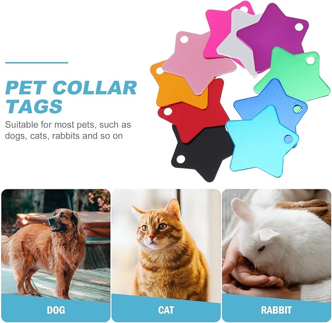 10pcs Colorful Pet Id Tags Dog Collar Pendants Aluminum Star-Shaped Hanging Nameplates for Dogs and Cats Prevent Lost Pet Supplies Random Color