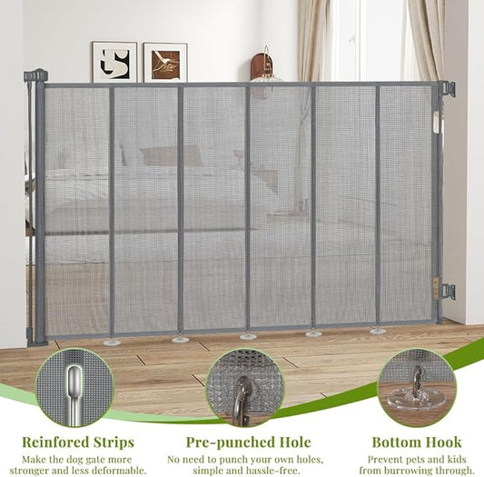 47" Extra Tall Retractable Baby Gates, Extends to 71" Wide, ExtraTall Retractable Safety Gate with Reinforced Strips, Retractable Tall Dog Gates for Doorways Mesh Baby Pet Gates Indoor, Grey