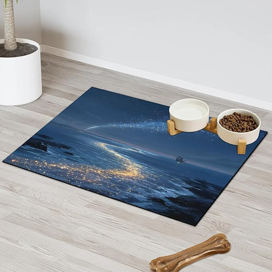 Ocean Dog Food Mat for Floors Absorbent, Quick Dry Water Dispenser Mat for Food, Water, Pet Supplies 16" x 24", Galaxy Star