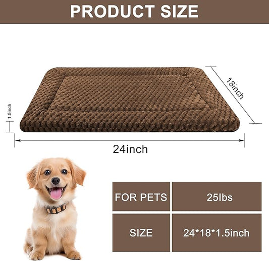 Dog Bed Mat,Reversible & Ultra Soft Kennel Pad-Machine Washable Pet Bed for Dogs & Cats-All-Weather Crate Liner for Crates,Carriers & Travel (Dark Brown, 24" L x 18" W x 1.5" Th)