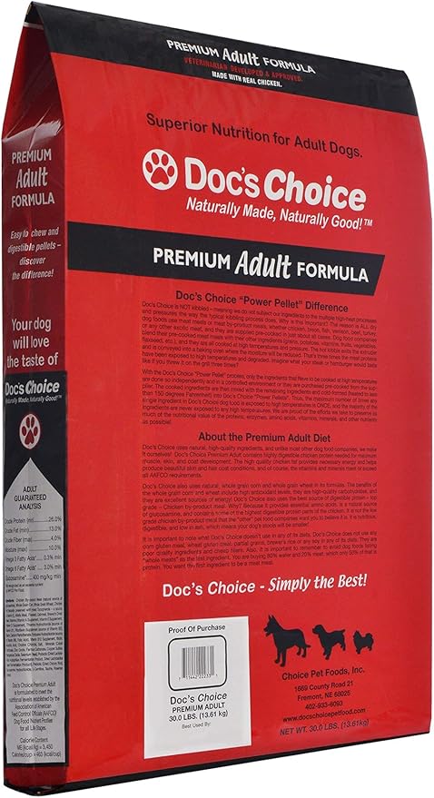 Doc's Choice Premium Adult Chicken Dry Dog Food - Great for Adults and Seniors, Veterinarian Developed, No Fillers/Artificial Ingredients, Made in The USA
