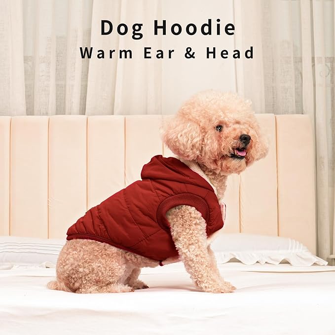 Dog Hoodie in Winter for Medium Dogs Jacket Pet Coats with Hooded, Red L