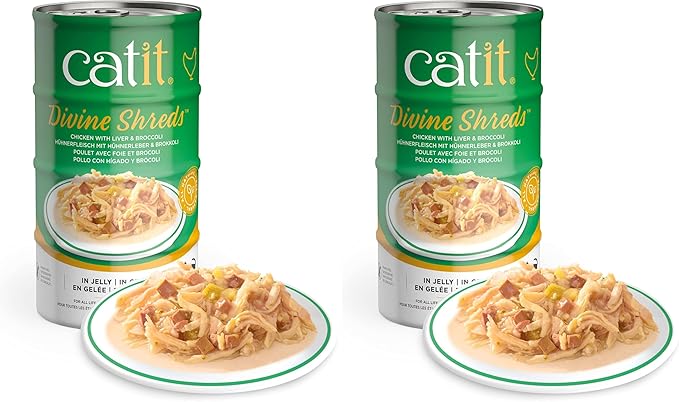 Catit Divine Shreds in Jelly, Premium Wet Cat Food, Chicken with Liver & Broccoli (Pack of 2)