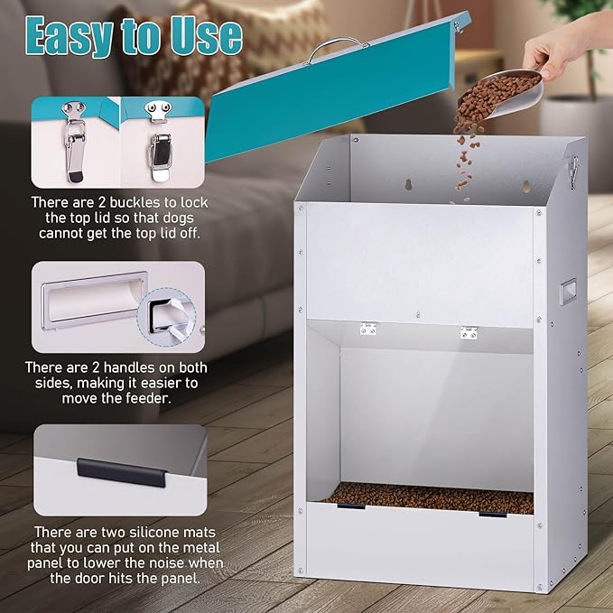 Automatic Dog Feeder Large Breed 50 lb, Galvanized Metal Gravity Self Feeding Dog Food Dispenser Extra Large Automatic Pet Feeder, for Indoor or Outdoor Use