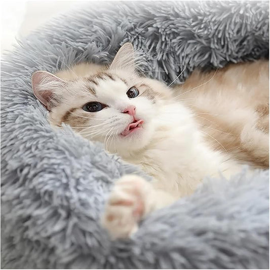 1PCS Round Pet Bed Kennel Non-Slip Winter Warm Dog Kennel Sleeping Long Plush Soft Puppy Cushion Mat Cat Supplies(Green,60cm)
