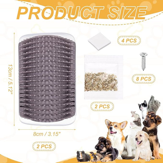 Self Grooming Cat Brush, Cat Self Groomer Scratcher with Catnip Softer Scratchers Wall Corner Groomer Massage Combs (4Pcs, S, Grey) for Long Short Fur Pets/Kittens/Puppies