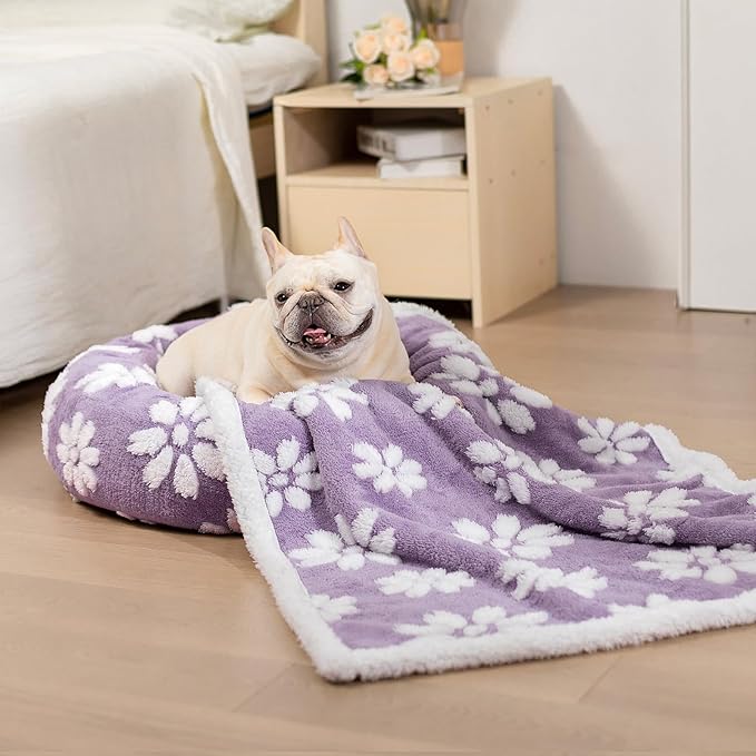 Donut Dog Beds for Small Dogs, Calming Round Cat Beds for Indoor Cats, Cute 3D Textured Flower Pet Bed with Removable Washable Cover and Anti-Slip Bottom(Purple,23")