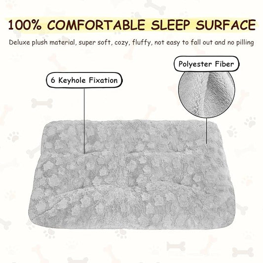 Washable Dog Bed for Small to Large Dogs, Calming Anti Anxiety Medium Dog Bed, Deluxe Plush Faux Fur Crate Beds, Comfy Fluffy Kennel Pad Pet Sleeping Mat with Non-Slip Bottom, 35"x22", Gray