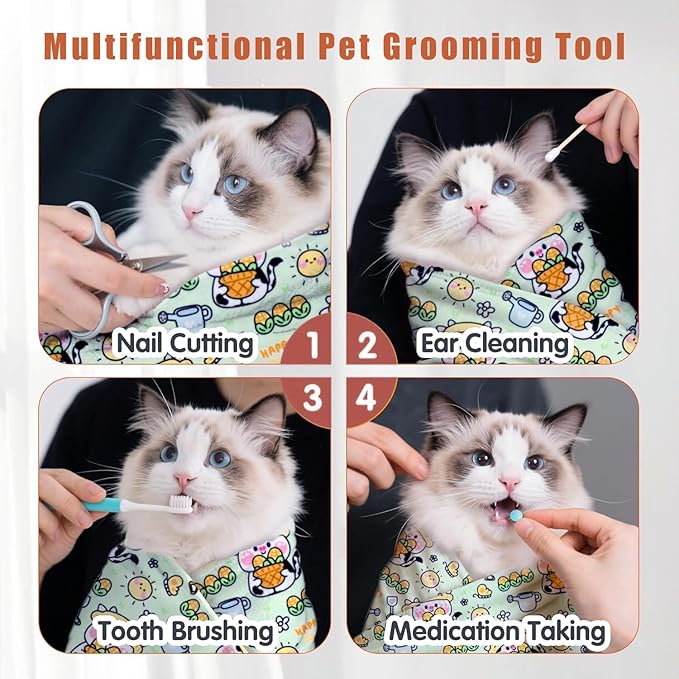 27.6‘’ Cat Grooming Wrap, Self-Adhesive Cat Wrap for Cutting Nails, Calming Cat Burrito Wrap Cat Swaddle Wrap Anti-Scratch Anti-Escape Cat Restraint for Nail Clipping, Medicine, Teeth Brushing