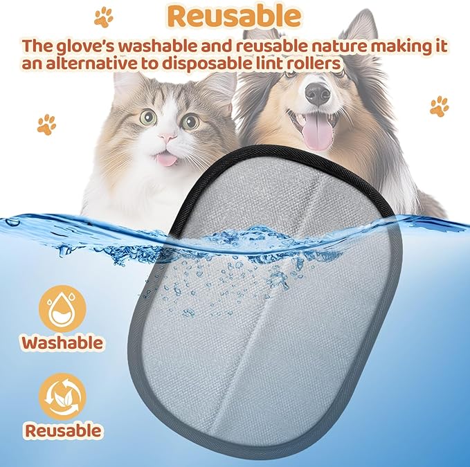 6 Pcs Pet Hair Removal Glove for Cats & Dogs Reusable Static Pet Hair Remover Grooming Glove Brush Tool with Flea Comb and Grooming Comb for Furniture Clothing Bedding Sofa Carpet