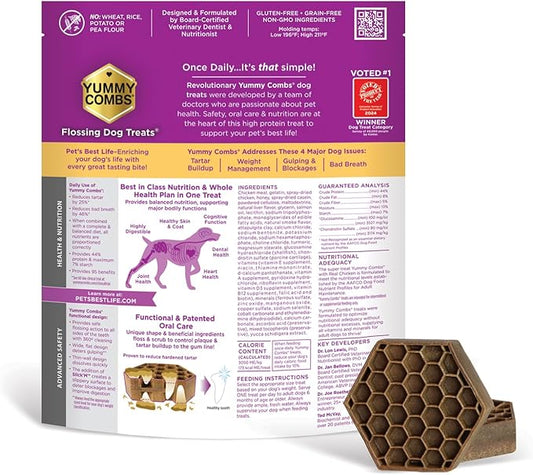 Yummy Combs Dog Dental Treats β Vet VOHC Approved β Delicious Chicken Protein β Removes Tartar with Cleaning Comb Shape β Dental Dog Treats for Extra Large Dogs (36oz, 18 Count)