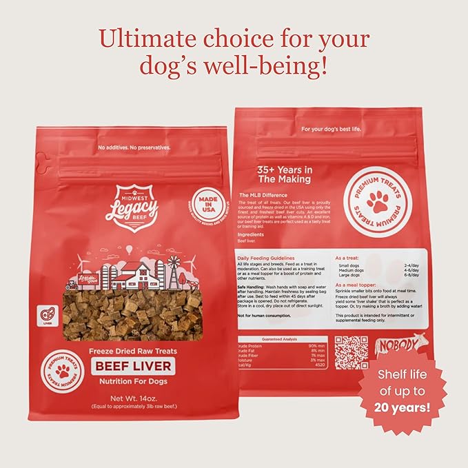 Freeze Dried Beef Liver Dog Treats Raw Single Ingredient | Premium High Protein, Natural and Healthy Nutritious Pet Dog Training Treat Made in The USA, 14 Oz