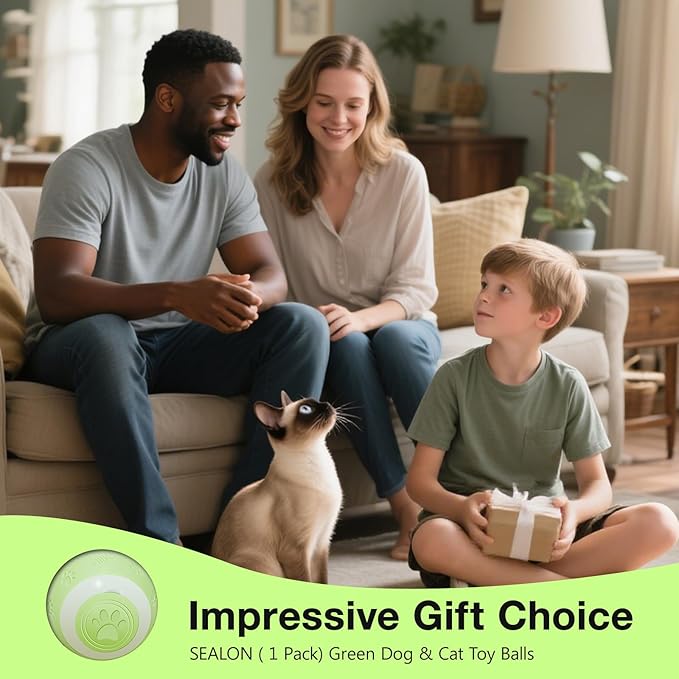 SEALON Electric Interactive Cat Toy Ball,Indoor Cat Play Ball, Suitable for Cats Over 6 Months for Exercise, Weight Loss, and Fun(Green)