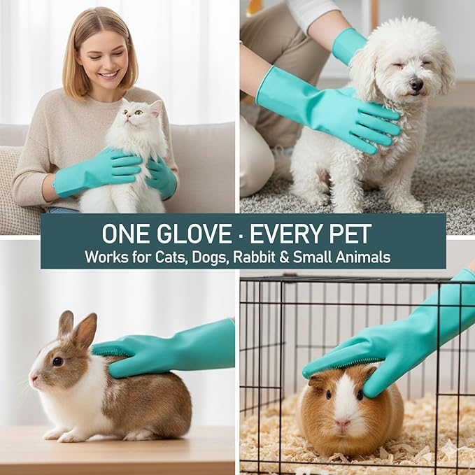 Cat Grooming Gloves for Hair-Removal: Effective at Removing 90% Loose Fur - Keep Home Sofa/Clothes Fur Free Cleaning & Silicone Bristles - Gentle Grooming for Short-long Hair Cats