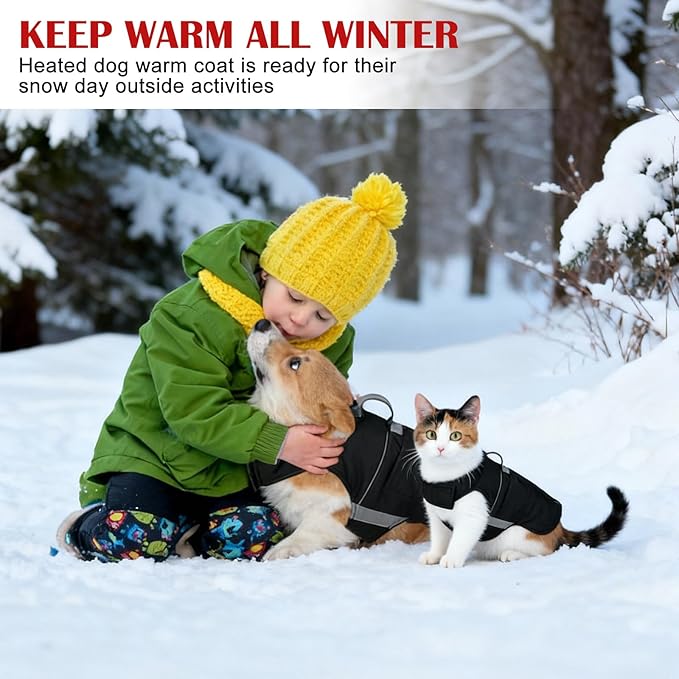 Dog Heated Warm Coat Jacket Pet Winter Black Vest Graphene Heat Lining Coat for Dogs Pet Outdoor Supplies(Not Included Batteries)(Small)