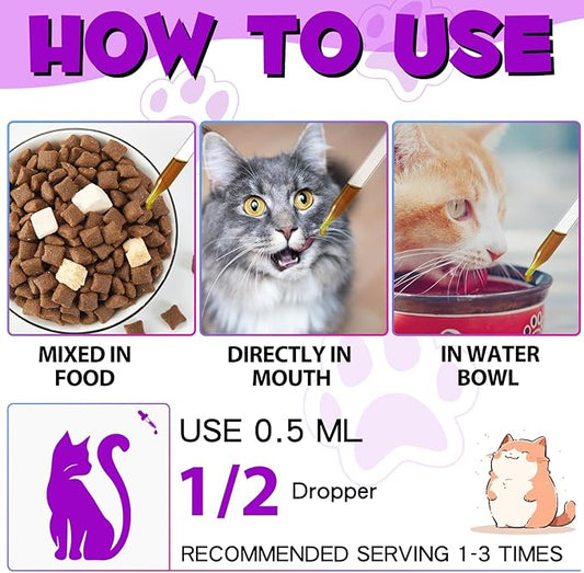 Cat Multivitamin Drops - 15 in 1 Vitamin Supplement for Immune Support, Heart, Bones, Joint, Skin & Coat Health, Bacon Flavor Vitamins for Senior Cats & Kittens (2 Pack, for cat)