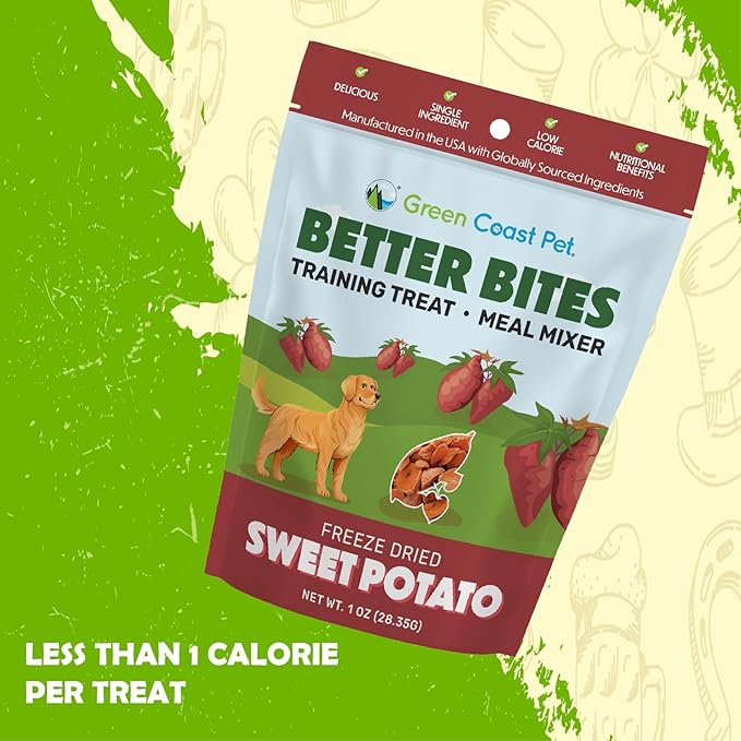 Better Bites Meal Mixer 1 oz Freeze-Dried Sweet Potato Dog Treats for (All Breeds) – High Fiber, Single Ingredient, Natural Snacks for Training Treats for Dogs | Made in The USA