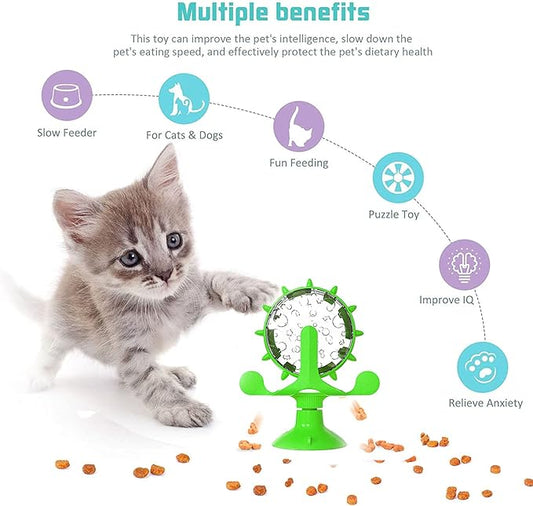 Interactive Cat Treat Leaking Toy for Small Dogs Original Slow Feeder Funny Dog Wheel Pet Products Accessories, Cat Treat Dispenser Toy Interactive Puzzle (Green)
