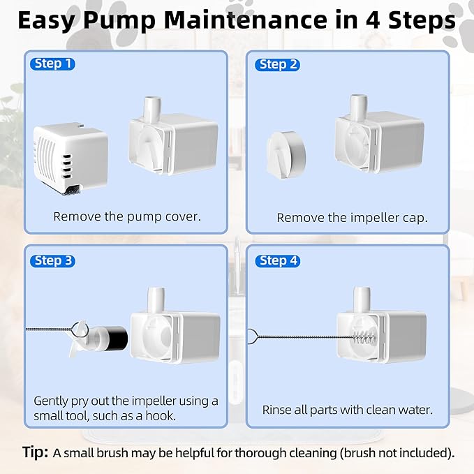 Replacement Pump for 7L/1.8Gal Stainless Steel Pet Fountain Cat Water Fountain Dog Water Dispenser Ultra Quiet Long Lifespan Water Pump